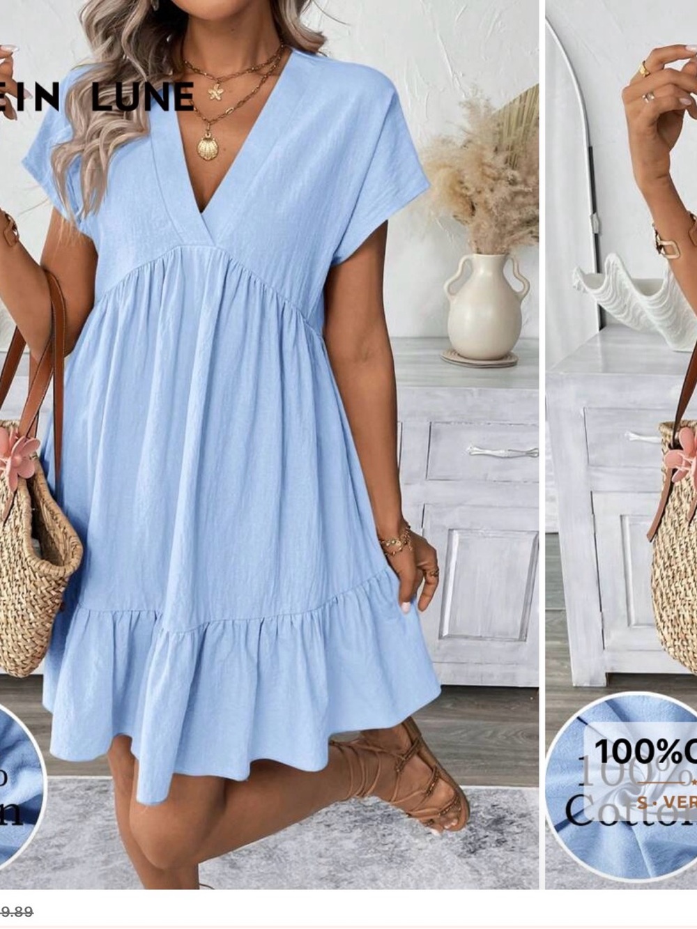 NWOT. Light Blue V-Neck Flutter Sleeve Women's Dress Medium